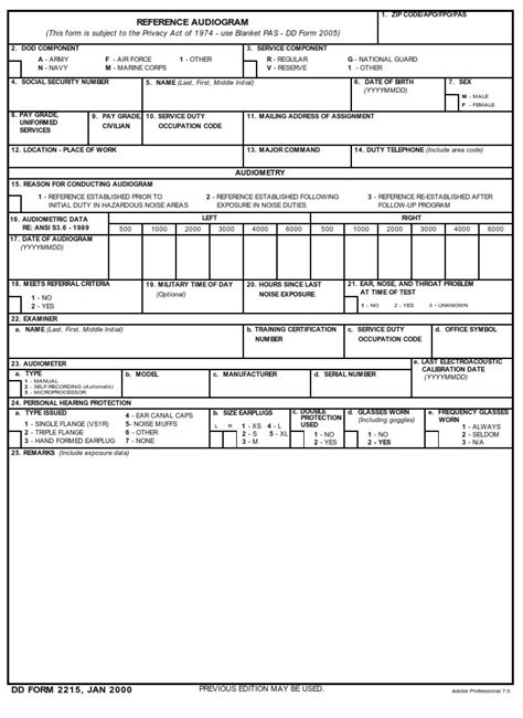 dd form 2215 hearing test.